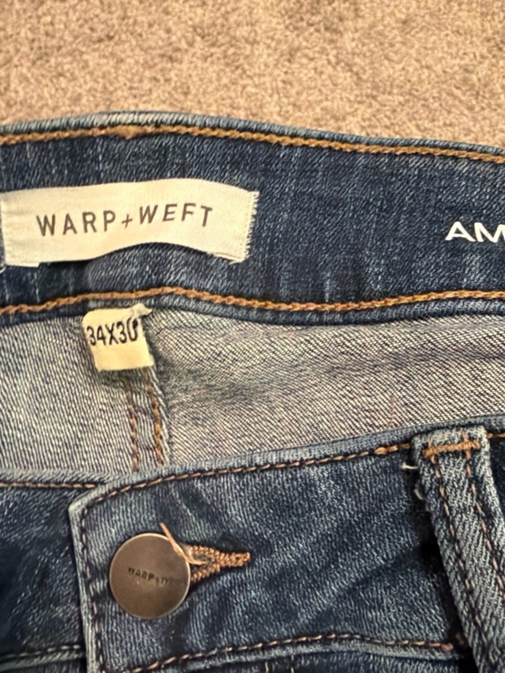 Warp + Weft Men's Slim Straight Jeans in Medium Blue Denim